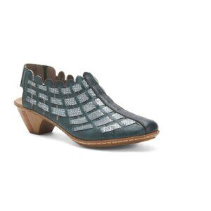 RIEKER blue/grey Leather Sina 78 Comfort Weave Heeled Shooties